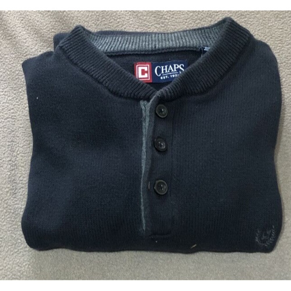 Chaps Vintage Sweater 1/4 Button Down Pullover Size Large Black See All Pics